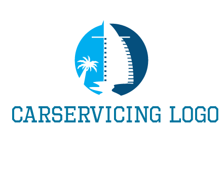 sailing boat and tree in circle logo