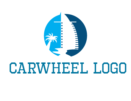 sailing boat and tree in circle logo