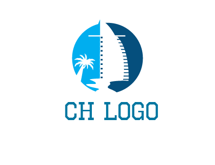 sailing boat and tree in circle logo