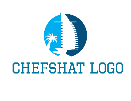 sailing boat and tree in circle logo