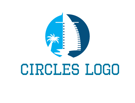 sailing boat and tree in circle logo