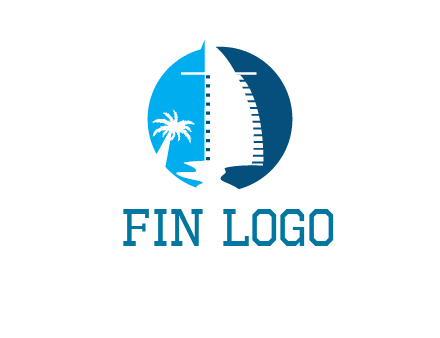 sailing boat and tree in circle logo