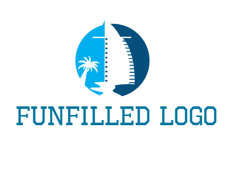 sailing boat and tree in circle logo