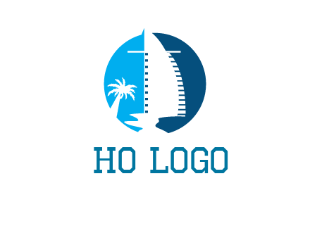 sailing boat and tree in circle logo