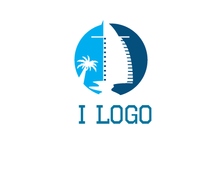 sailing boat and tree in circle logo