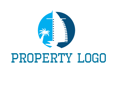 sailing boat and tree in circle logo