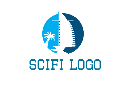 sailing boat and tree in circle logo