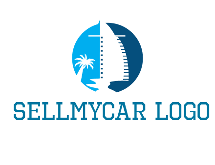 sailing boat and tree in circle logo