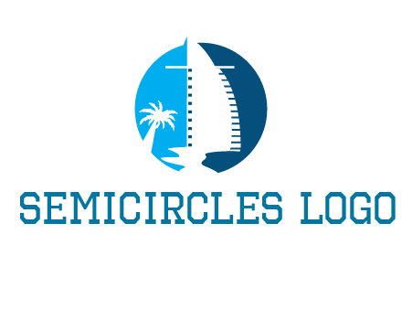 sailing boat and tree in circle logo