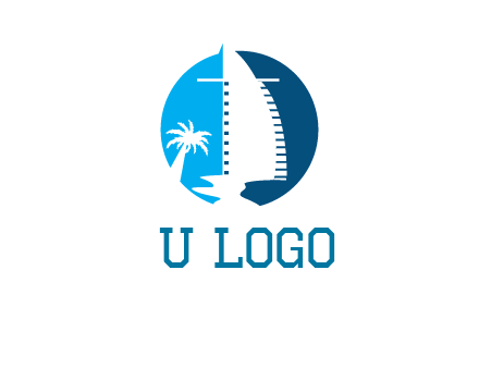 sailing boat and tree in circle logo