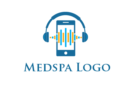 music sound waves on mobile with headphones logo