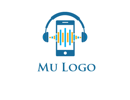 music sound waves on mobile with headphones logo