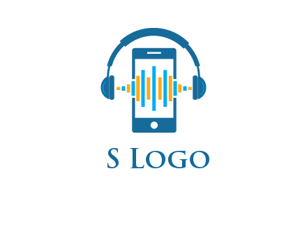 music sound waves on mobile with headphones logo