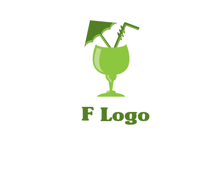 cocktail glass with umbrella and straw logo