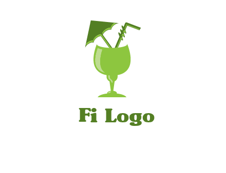 cocktail glass with umbrella and straw logo