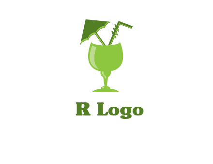 cocktail glass with umbrella and straw logo