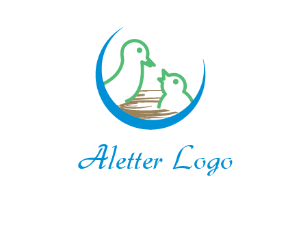 birds in a nest logo with a crescent