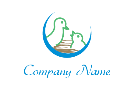 birds in a nest logo with a crescent