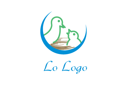 birds in a nest logo with a crescent