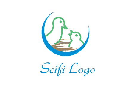 birds in a nest logo with a crescent