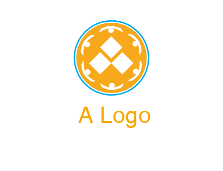 rotating people icon around rhombus in circle community logo