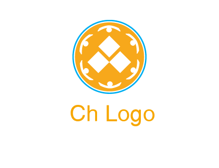 rotating people icon around rhombus in circle community logo