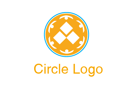 rotating people icon around rhombus in circle community logo