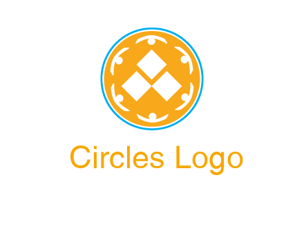 rotating people icon around rhombus in circle community logo