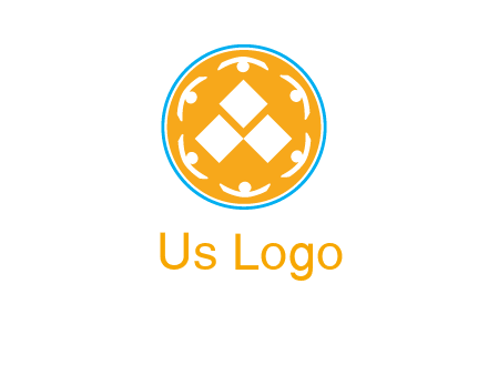 rotating people icon around rhombus in circle community logo