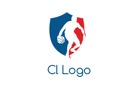 basketball player in shield logo