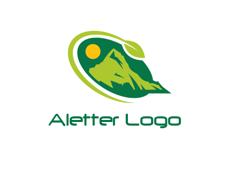 leaf swoosh and mountain logo