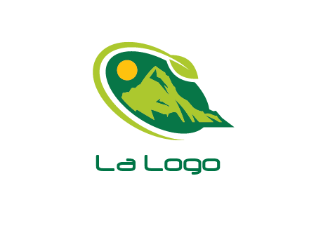 leaf swoosh and mountain logo