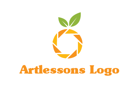 camera lens in an orange fruit shape logo