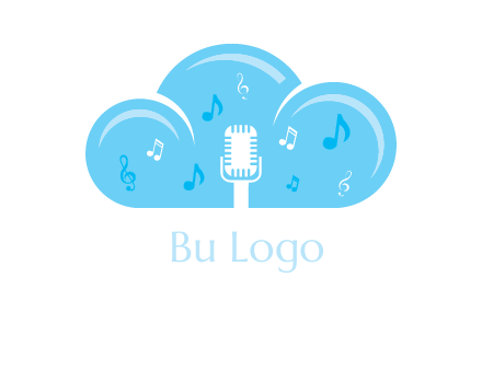 microphone and music notes in a cloud logo