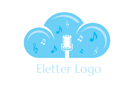 microphone and music notes in a cloud logo