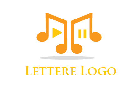 music notes with play and pause button logo