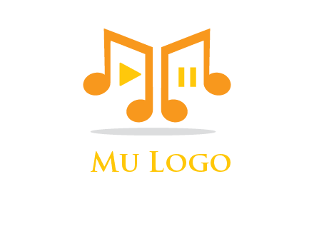 music notes with play and pause button logo