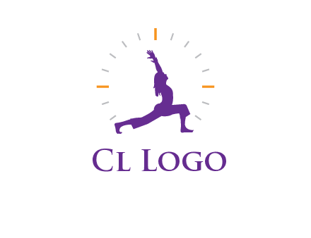 woman doing yoga with clock ticks logo