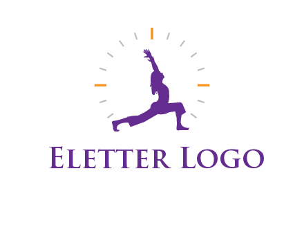 woman doing yoga with clock ticks logo