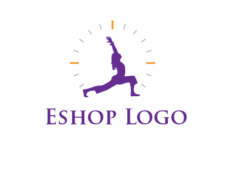 woman doing yoga with clock ticks logo