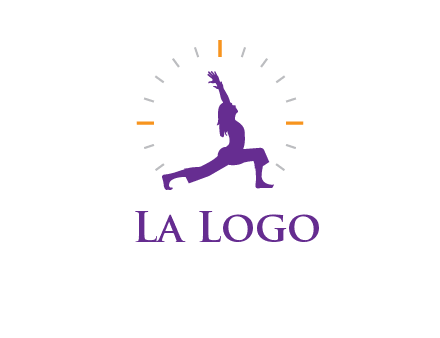 woman doing yoga with clock ticks logo