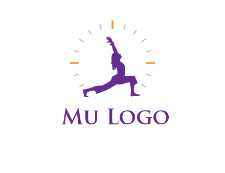 woman doing yoga with clock ticks logo