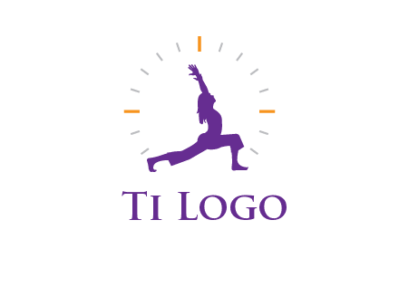 woman doing yoga with clock ticks logo