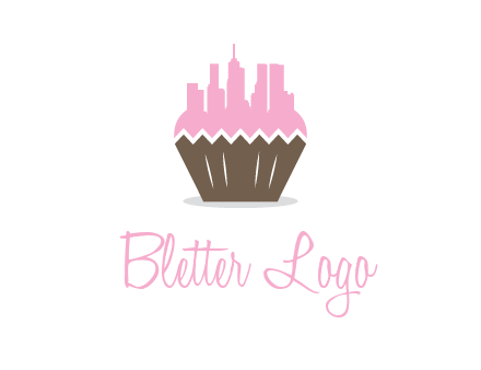 buildings forming cupcake food logo