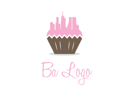 buildings forming cupcake food logo