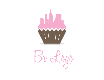 buildings forming cupcake food logo