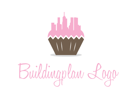 buildings forming cupcake food logo