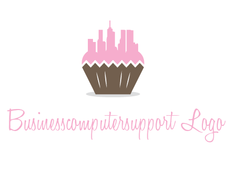 buildings forming cupcake food logo