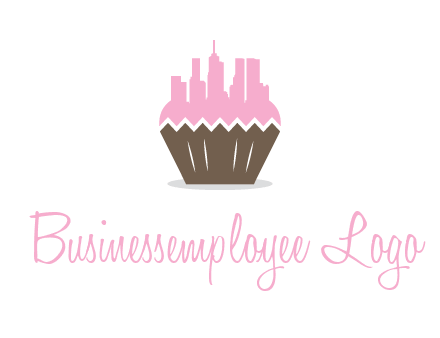 buildings forming cupcake food logo