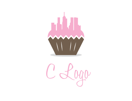 buildings forming cupcake food logo